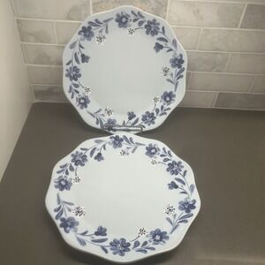 2 NEW Potter Studio Blue Floral Scalloped Dinner Plates